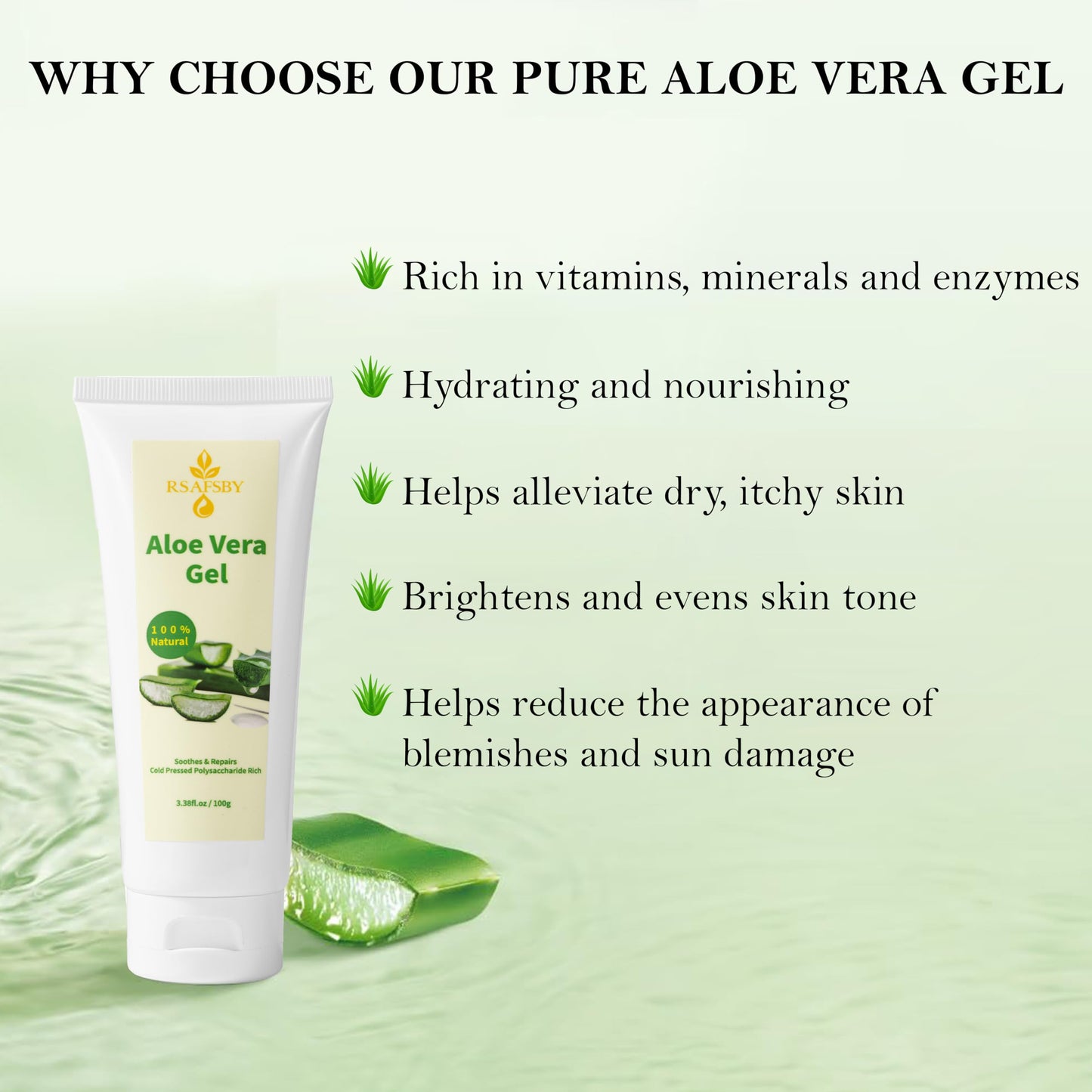 100% Natural Aloe Vera Gel for Face, Body & Hair – 100g Cold Pressed – Soothing, Hydrating & Repairing – Relieves Dry Skin, Sunburn, Blemishes & Itchiness – For All Skin Types