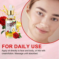 Rose Vitamin E Face & Body Oil - 100% Natural Moisturize Reduce Wrinkles Diminish Scars and Stretch Marks Enhances Skin Elasticity Rose Vitamin E Oil Organic for Face Body Massage Oil