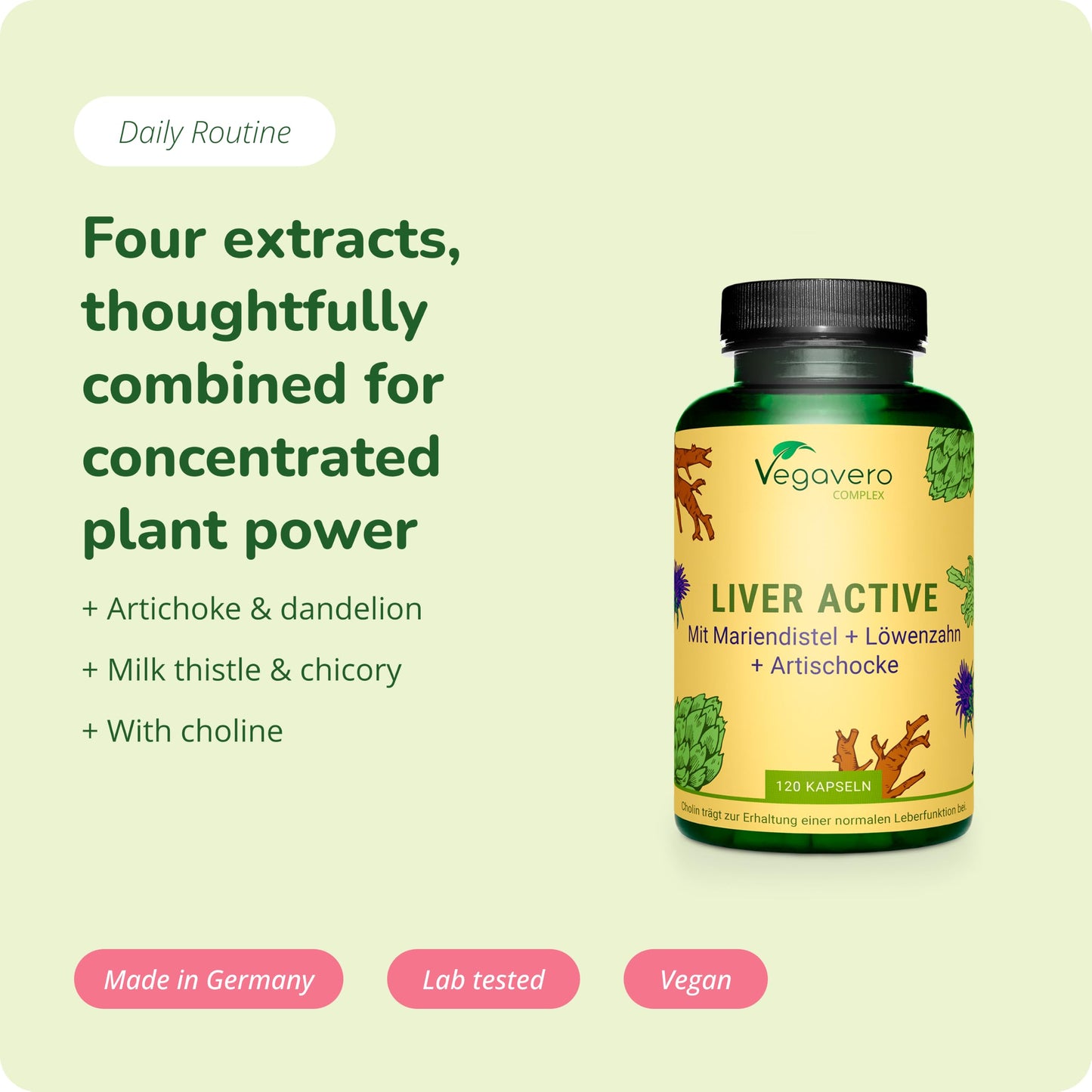 Vegavero Liver Support Supplements | with Artichoke, Chicory & Choline | Natural Cleanse Detox and Repair | NO Additives | 120 Vegan Capsules