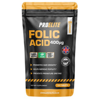Folic Acid Tablets 400 mcg - 120 Vegan Vitamin B9 Tablets Folic Acid 400ug Pregnancy Care - Normal Function of Immune System and Reduce Tiredness and Fatigue - Made in The UK by PROELITE