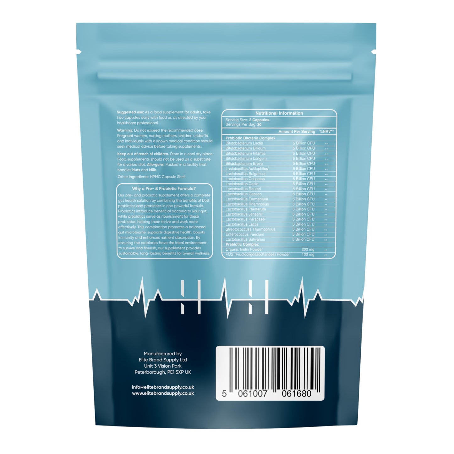 Hybrid Health Probiotics & Prebiotics Complex | 60 Vegan Capsules | 100 Billion CFU | Advanced Strength Probiotics with 20 Diverse Strains | Pre & Probiotics for Women and Men