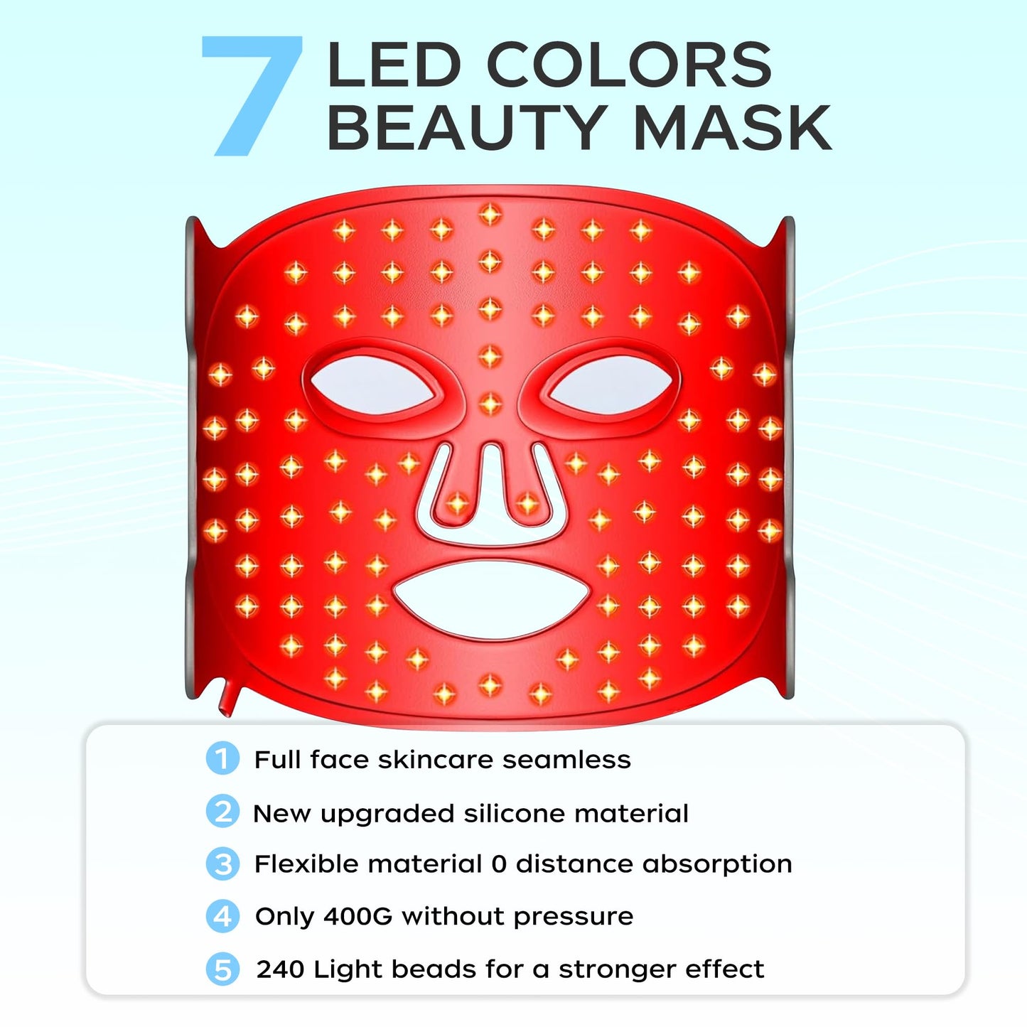 LED Face Mask, Professional Red Light Therapy Mask for Face, Multi-light Modes Skincare at Home, Infrared Face Mask Light Therapy for Acne, Wrinkles, Skin Rejuvenation (White(7 Light Modes))