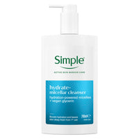 Simple Hydrate+ Micellar Facial Cleanser with hydation-powered micelles + vegan glycerin boosts hydration and leaves skin dewy-fresh from the first use 240 ml