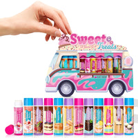 Beauty4Britain Kids Lip Balm Set Sweet Treats - 12 Different Dessert Flavours, Beeswax & Coconut Oil, Colourless, for Girls and Boys