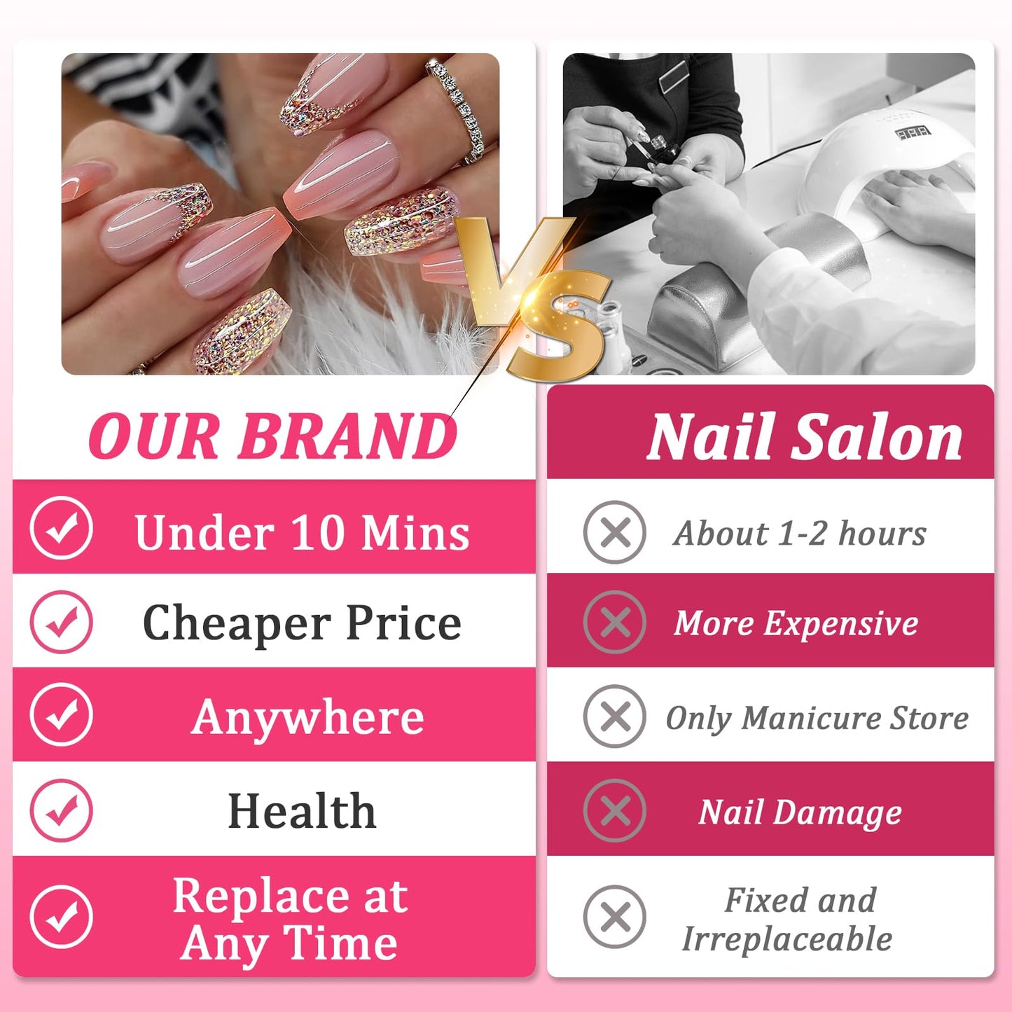Ceboic 24Pcs French False Nails Coffin Press on Nails Medium Length Orange Gradient Glue on Nails Pink Glitter Design Acrylic Full Cover Reusable Stick on Nails for Women and Girls