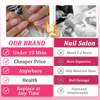 Ceboic 24Pcs French False Nails Coffin Press on Nails Medium Length Orange Gradient Glue on Nails Pink Glitter Design Acrylic Full Cover Reusable Stick on Nails for Women and Girls