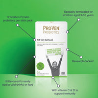 Pro-Ven Probiotics Fit for School Children's Friendly Bacteria Powder 12.5 Billion CFU for Children Aged 1-16 with Vitamin C - 14 Sticks - UK Made