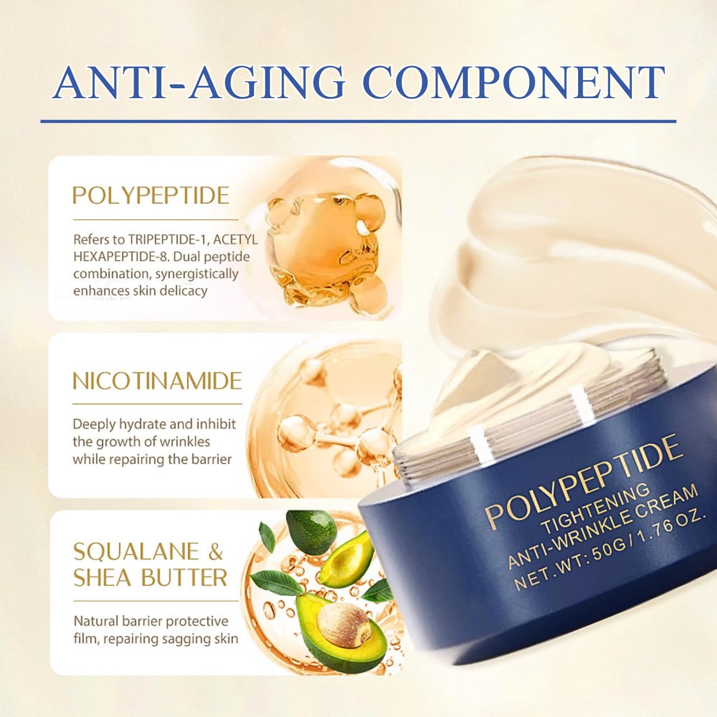 Polypeptide Tightening Anti Wrinkle Face Cream for Women, Skin Tightening Cream for Face, Peptide Day and Night Cream for Women Anti Aging Face Cream, Firming & Moisturizing, 1.76 Oz