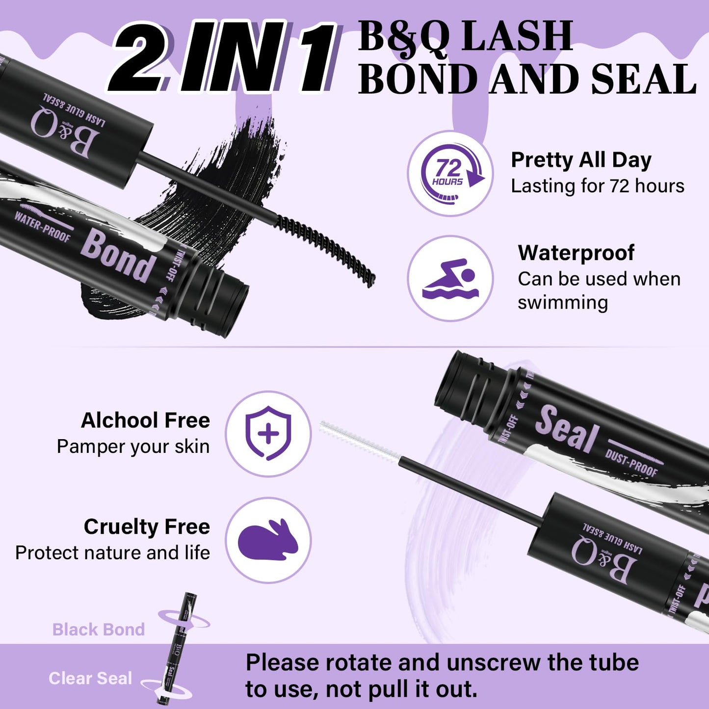 B&Qaugen Lash Bond and Seal Waterproof 10ML Eyelash Bond and Seal Lash Glue for Lash Clusters Black Lash Glue and Bond Super Strong Lash Extension Bond and Seal Long Lasting Bond and Lock 72 Hours(NewST-HEI)