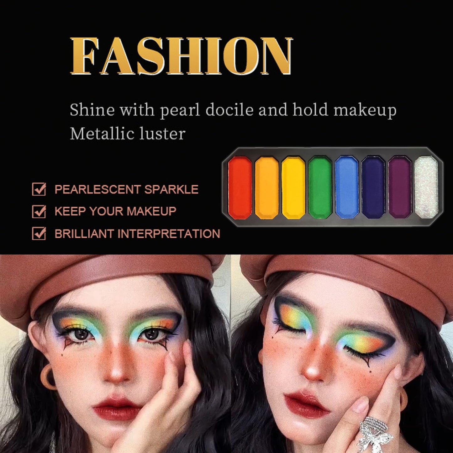 Face Paint, Eyeshadow Palettes, 8 Colour Matte Shimmer Eye Shadow Palette, Colorful Make-Up Palette Highly Pigmented Long Lasting Eye Shadow Red Green Yellow Blue Eyeshadow, Gift for Women Christmas