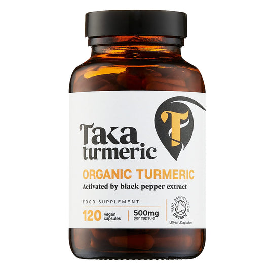 Taka Turmeric, 120 Caps Organic Turmeric with Black Pepper Extract Tumeric Curcumin Supplement, High Strength Tumeric Capsules with Curcumin and Black Pepper, Vegan, Recyclable Packaging
