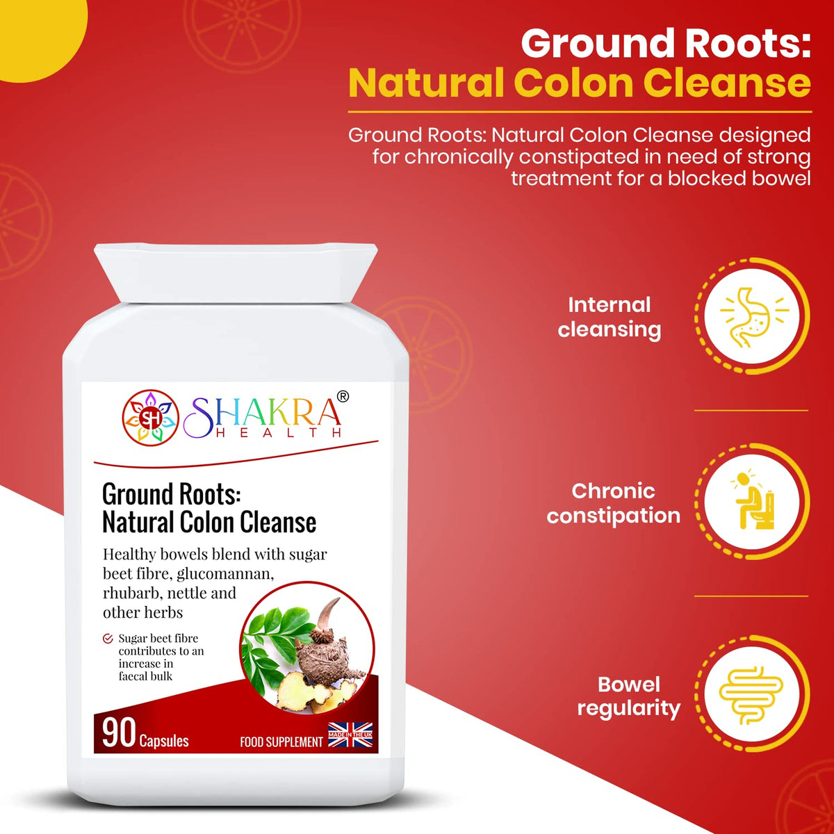 SH SHAKRA HEALTH Ground Roots: Natural Colon Cleanse. Strong Colonic Flush Herbal Blend for Deep Bowel, Gut Health, Intestinal Congestion, Constipation & Support | Shakra Health
