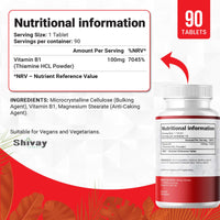 Vitamin B1 Thiamine 100mg Supplement | 90 Vegan Tablets | 3 Months Supply | Supports Heart, Nervous, Immune Function | Made in The UK - Shivay Herbals
