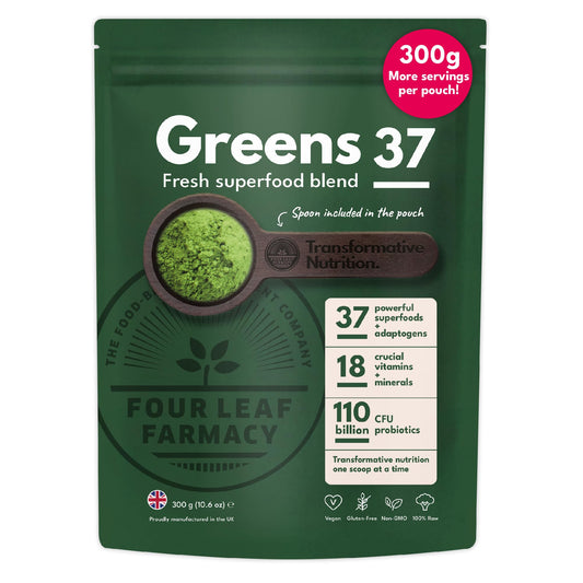 Greens Powder - Made in UK with 37 superfoods - 300g High Dosage Servings - Vegan Gluten Free Greens Powder- Daily Vitamins, probiotics for Gut Health - with KSM-66® Ashwagandha and Lions Mane