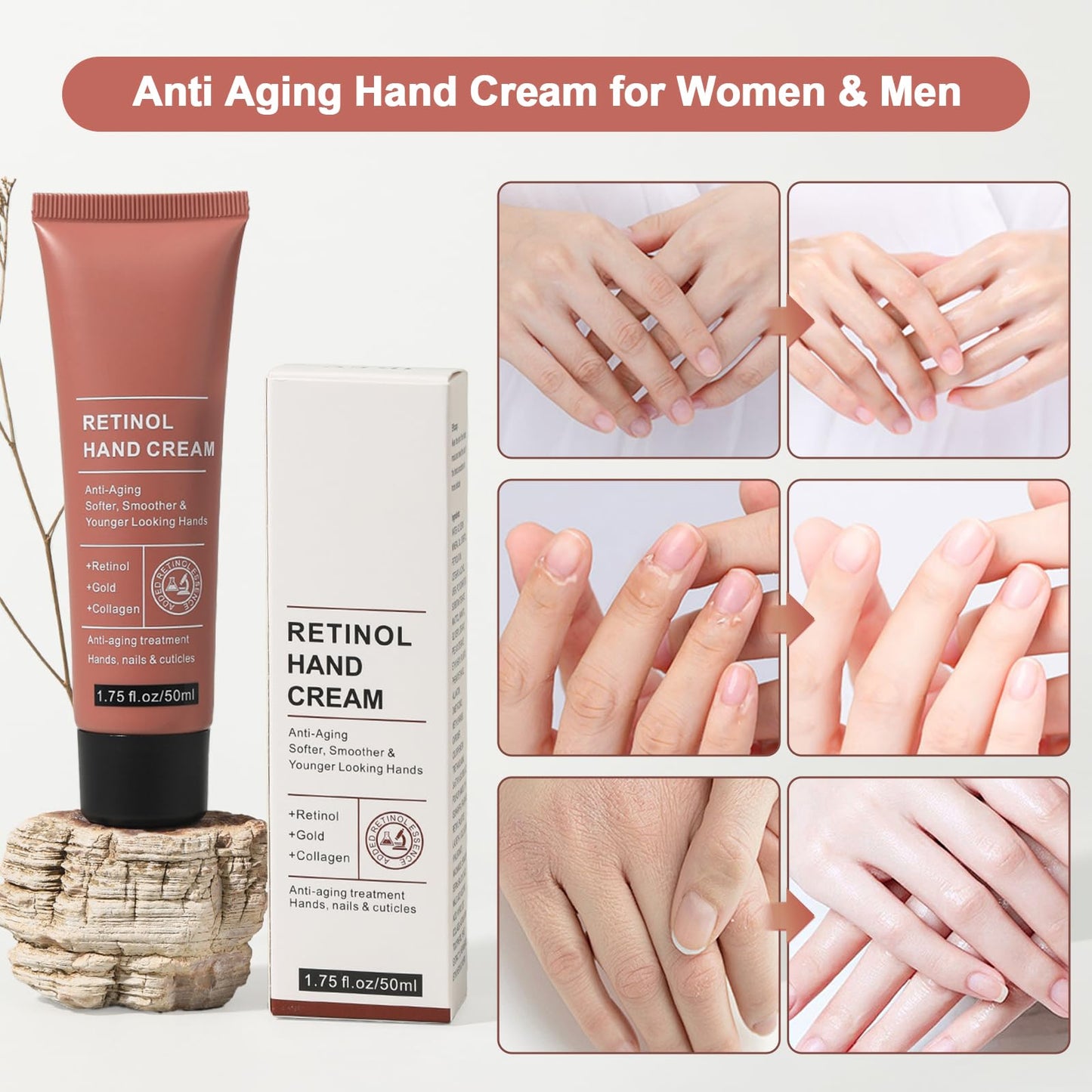 Samkeen Retinol Hand Cream, Anti Aging Hand Cream for Women & Men, Strong Soothing for Very Dry Hands, Deeply Moisturizes for Skin, Nails, Cuticles (2pcs)