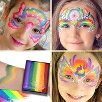 Mikloven Rainbow Face Paint Kit, 6 Vibrant Colors, Water-Soluble Body & Face Makeup for Theatre, Carnival, Cosplay, Hypoallergenic Quick-Dry Formula, Easy to Wash Off, 50g
