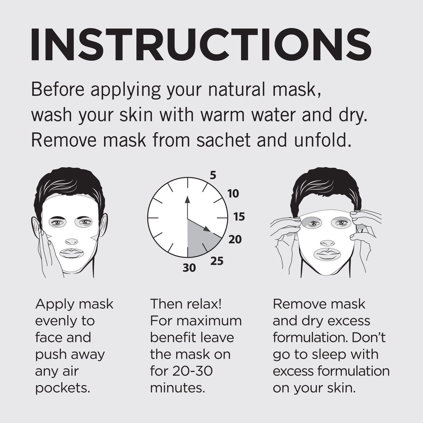 Fuss Free Naturals Sheet Face Mask For Men, Mens Skincare Bamboo Sheet Mask, Anti-Ageing With Hyaluronic Acid + Collagen, For Clean Shaven Men - Pack of 3 Sachets