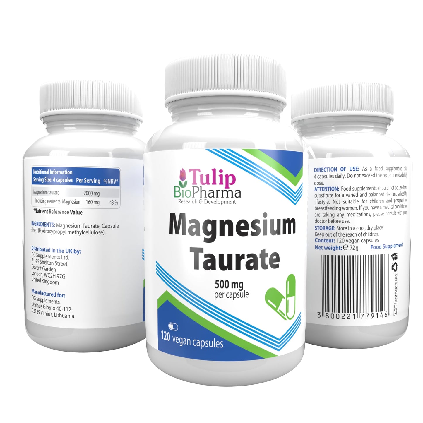 Magnesium Taurate 2000mg Per Serving 120 Vegan Capsules, 3rd Party Lab Tested, No Fillers or Bulkers