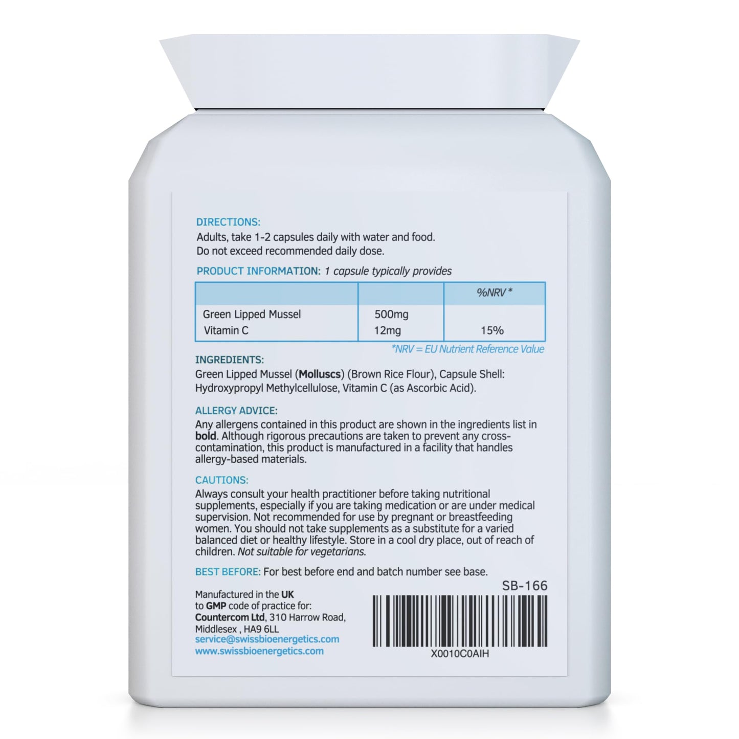 swiss bioenergetics Green Lipped Mussel 500mg 90 Capsules – sustainably sourced from Pure New Zealand Waters, expertly extracted Using CO2 – No Mixers – No Binders – No fillers