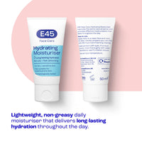 E45 Face Moisturiser – Hydrating Face Cream for Long-Lasting Moisturisation - Lightweight Cream for Dry and Sensitive Skin – Fast-Absorbing and Non-Greasy Formula - Dermatologically Tested - 50ml