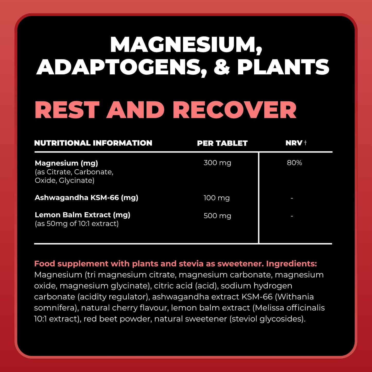 Tonic Health Rest and Recovery Effervescent Tablets - 300mg Elemental Magnesium, Ashwagandha, Lemon Balm - No Sugar, Magnesium Glycinate - Relax and Recharge, Strawberry 60 Count