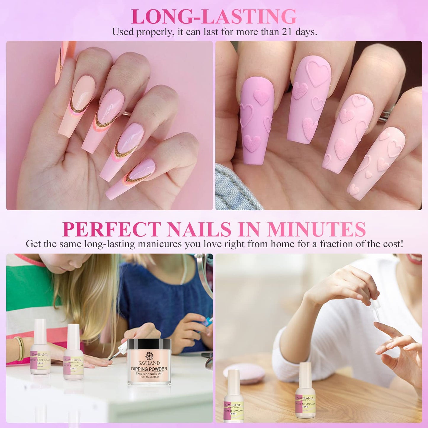 Saviland Dip Powder Nail Kit - 10 Colors Nail Dip Powder System French Nail Art Manicure Starter Kit with 2-In-1 Dip Base & Top Coat, Activator for Nail Salon Home DIY, No Nail Lamp Needed