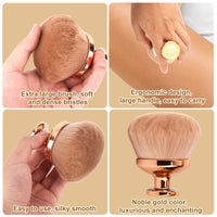 Tinoaly Extra Large Body Makeup Brush for Self Tanner, 3.54 Inch Big Wide-Headed Oval Tan Kabuki Brush Bronzers Blend Self Tanning Applicator with Drawstring Bag for Face Neck Back Legs Wet & Dry Use (Gold)