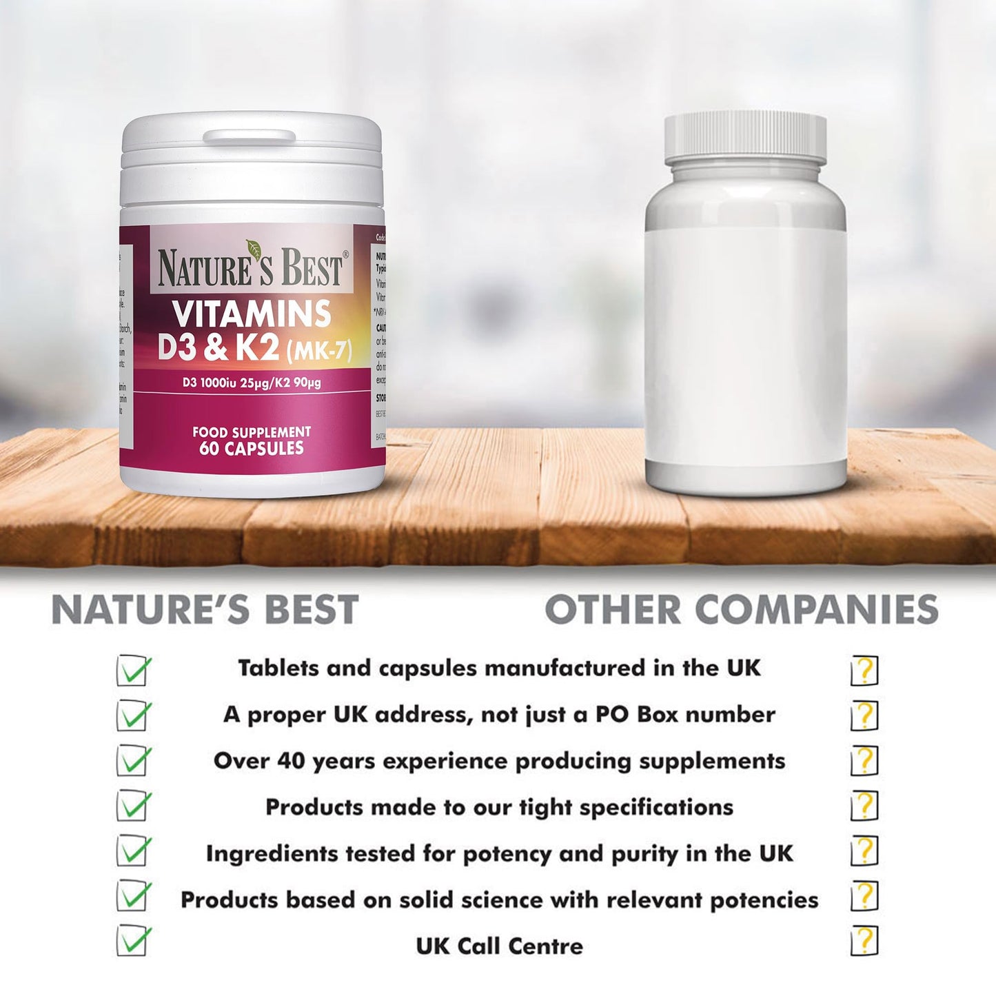 NATURE'S BEST Bone & Immune Boost: High Strength Vitamin D3 1000iu & K2 90µg - 60 Capsules, 2-Month Supply | Optimal Support for Bones, Teeth, and Immune Function | Year-Round Well-Being!