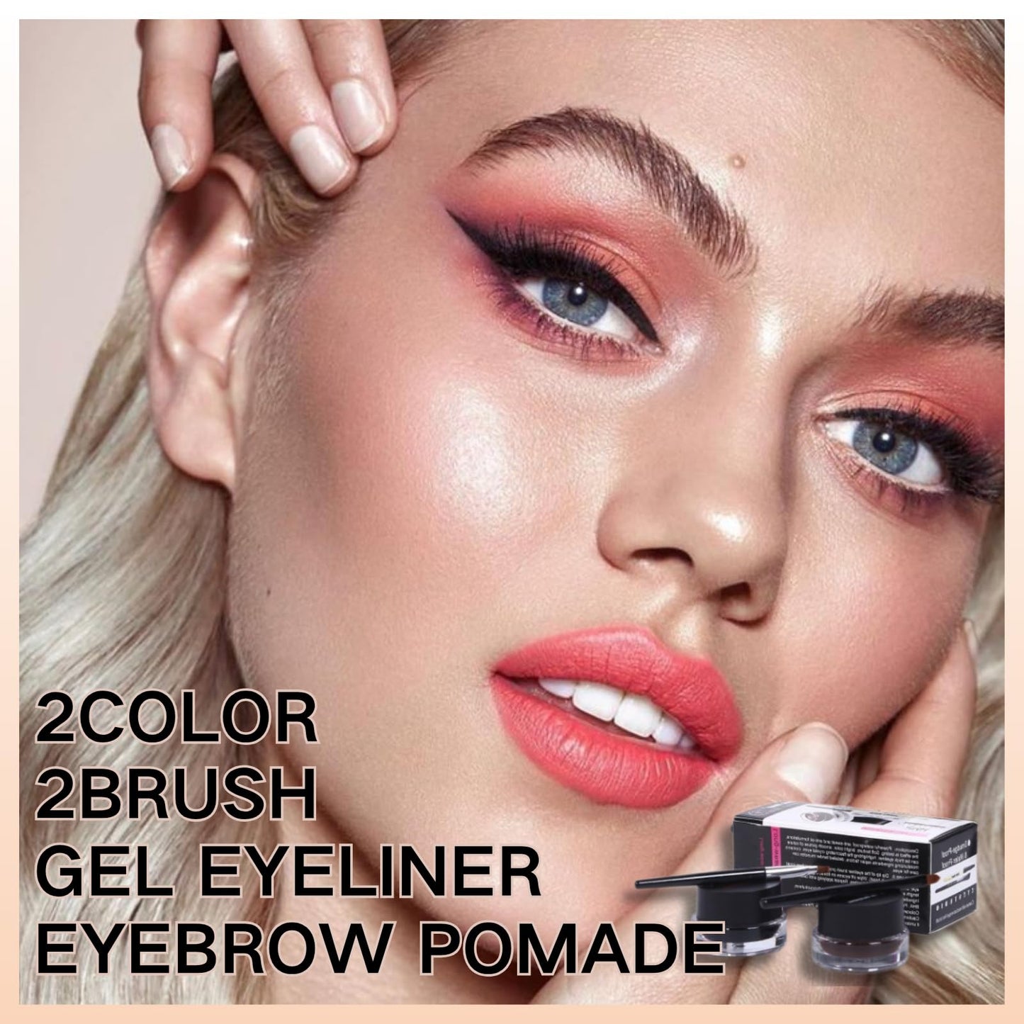 Waterproof Gel Eyeliner Set 2color,High-Intensity Pigments Eyebrow Colors Gel,Long Lasting Formula Liner EyelinerGel,Eye Makeup Set For Sensitive Eyes,With 2 Pack Eyeliner Brush And Brow Brush