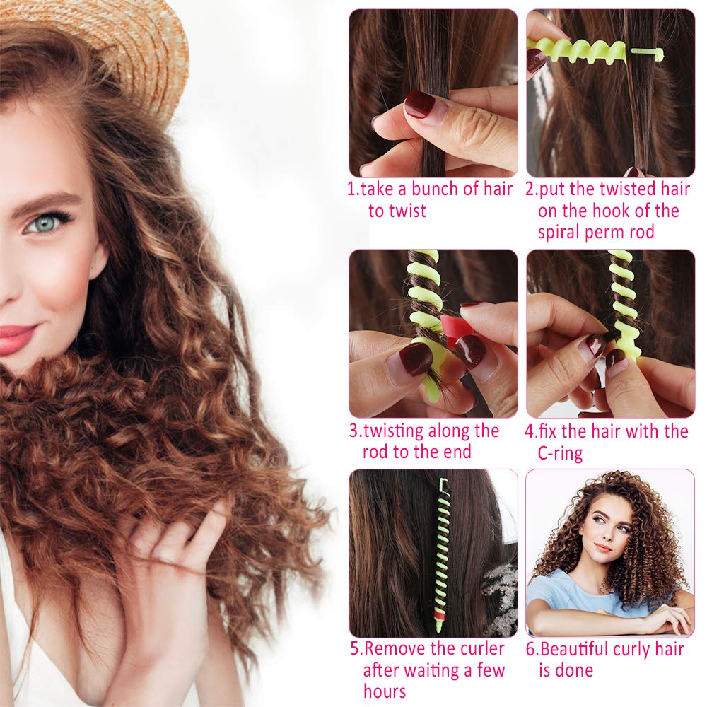 Ledoo 60Pcs Plastic Spiral Rollers Spiral Curlers Spiral Hair Rods Multicolored for Women Girls