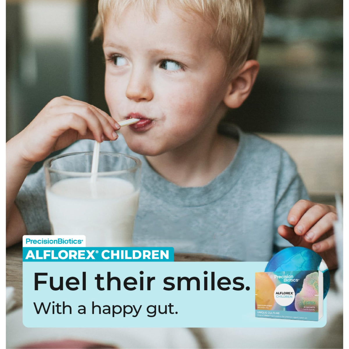 PrecisionBiotics Alflorex Children 12 Week Plan - Gut Health Probiotic Supplements with Unique Bifidobacterium Longum Bacteria Strain 35624 - Probiotics for Children Ages 3+ - Vanilla Flavour - 90 Powder Sachets