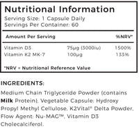 Vitamin D3 K2 and MCT Powder for Superior Absorption | Includes K2VITAL® MK-7 - A Premium Form of K2 | 60 Capsules | 3000iu D3 + 100μg K2 | Love Life Supplements - Premium UK Supplements