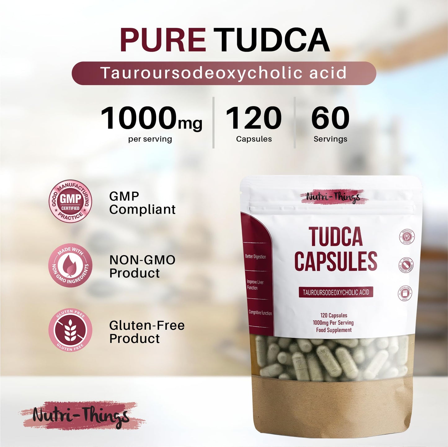 Nutri-things TUDCA Capsules - Liver Health Support Supplement - Naturally Occurring Bile Acid - Reduce Oxidative Stress & Inflammation - Improve Liver Function - Convenient Daily Supplement - 120 Capsules