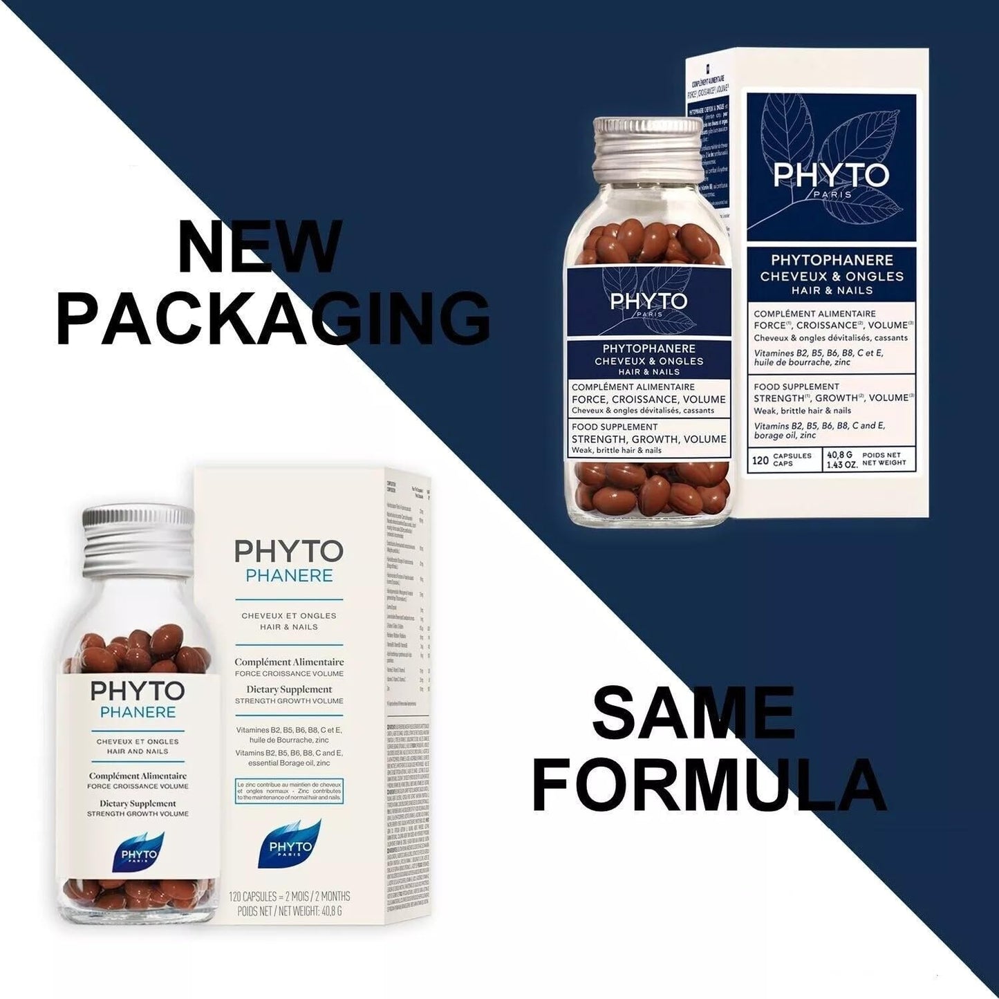PHYTO 2x120 Capsules Phytophanere Natural Hair Loss, Nail & Skin Supplement for Men & Women Biotin & Vitamin B6 Enriched, Antioxidant-Rich Carrot & Vitamin E, Energy & Tissue Formation, 4-Month Supply