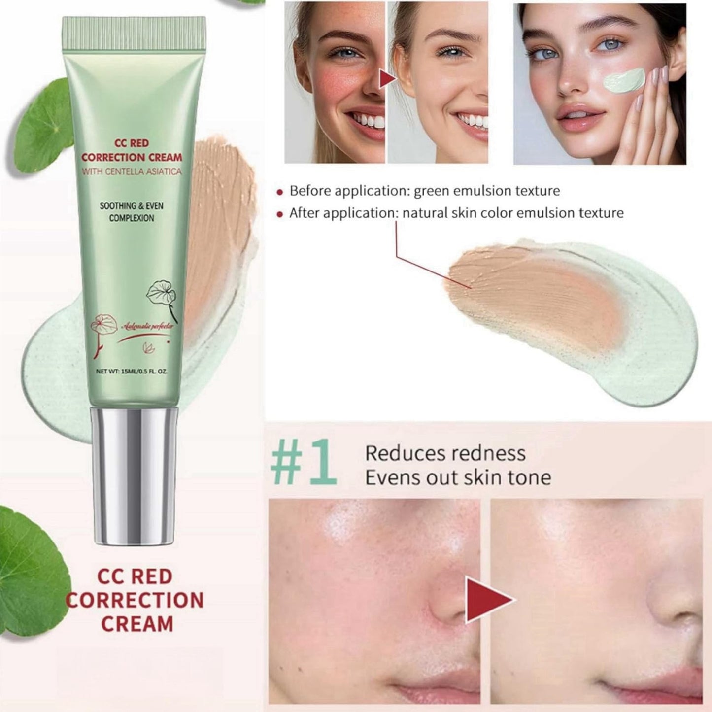 Haiyox CC Cream,CC Red Correct,Colour Corrector,Anti Redness Cream For Face,Anti Redness Cream,Colour Correcting Cream,Green Concealer For Redness,Redness Reducing Face Cream,Anti Redness Tinted Moisturiser