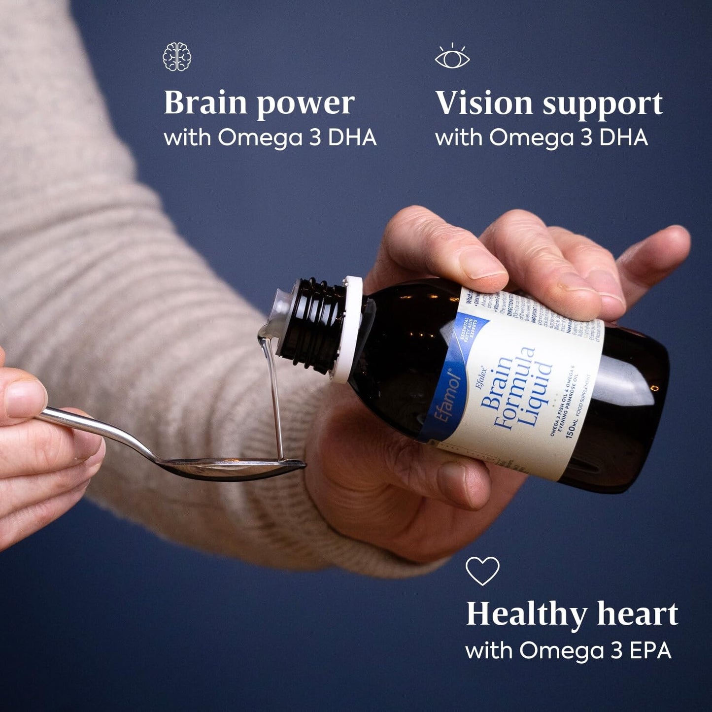Efamol Efalex Brain Formula Liquid 150ml | Omega 3 Liquid Brain Supplement | Omega 3 DHA + EPA | Omega 6 Evening Primrose Oil | Fish Oil Omega 3 Brain Vitamins | Brain Supplements with Thyme Oil
