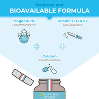 Laboratoires Nutrimea Calcium Supplement - Magnesium, Vitamin D3 and K2 Formula - 90 Vegetarian Capsules - Easy to Swallow - Daily Mineral Formula - French Expertise - Nutrimea