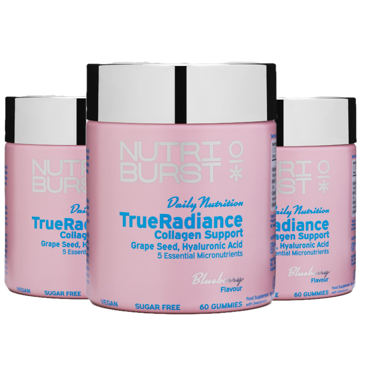 Nutriburst - TrueRadiance Collagen Support Multipack for Healthy Hair, Skin & Nails - Biotin (100µg), Hyaluronic Acid (50mg), Vitamin A (400µg) + Vitamin C (80mg) - 3 x 60 Gummies / 3 Month Supply