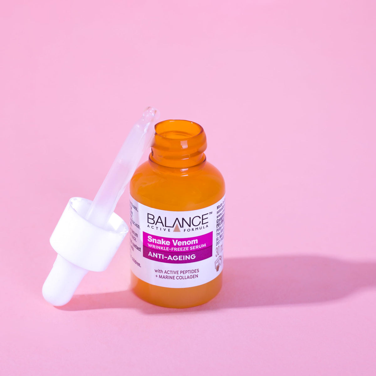 Balance Active Formula Wrinkle Filler, Anti-Ageing Serum, 30 ml Snake Venom Face Serum with Peptides & Marine Collagen