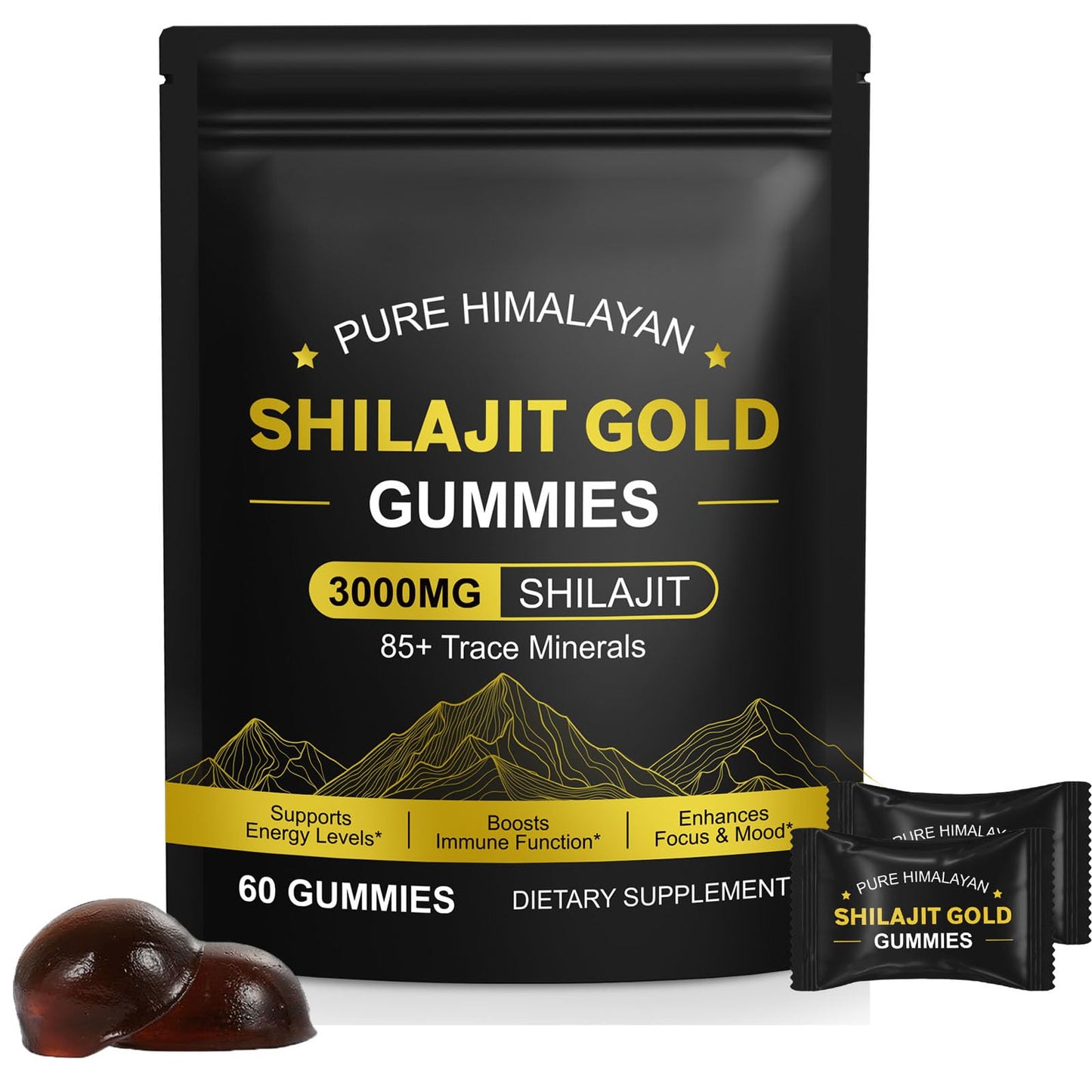 Shilajit Gummies for Men & Women, 60 Chewable Pure Himalayan Shilajit Gummies Gold Supplement - Rich in Ashwagandha, Fulvic Acid & 85+ Trace Minerals, Supports Energy & Immunity, Vegan
