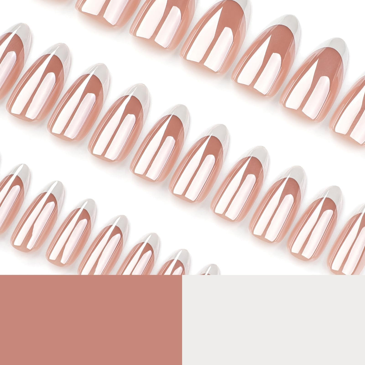 Lomeya Short French Tip Press On Nails - White Almond Shape - 30 Soft Gel Fake Nails in 15 Sizes - Reusable Semi-Transparent Stick On - Classic Look for Women - Easy Press-On Application