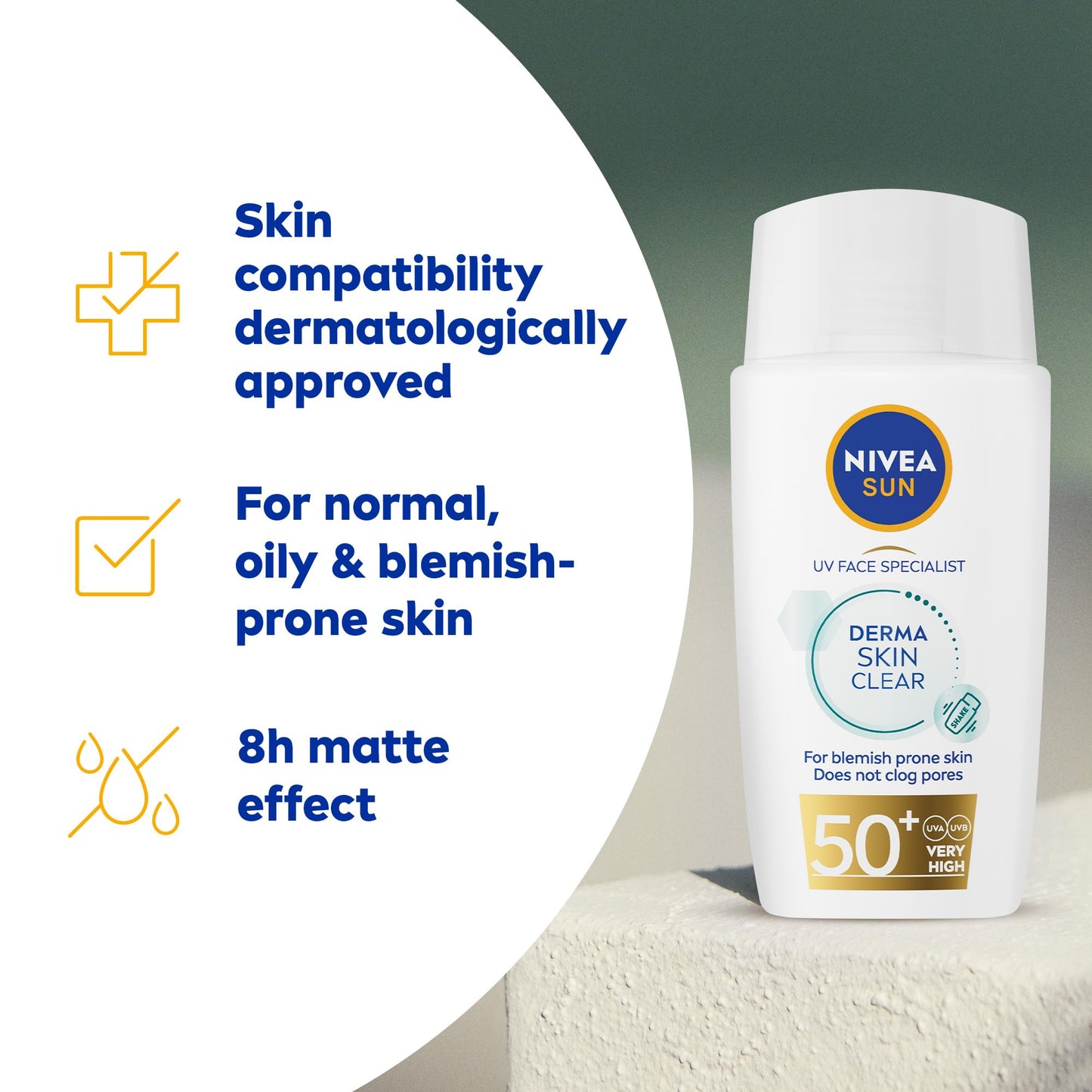 Nivea Sun NIVEA SUN Derma Skin Clear SPF50+ (40ml), Face Sunscreen with Anti-Blemish Complex and Niacinamide, Protects Against UVA/UVB Rays and Premature Skin Ageing