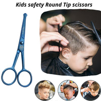 wish beauty,the royal elegance wishbeauty Kids Safety Round Tip & Curved Hair Scissors - Professional Salon Barber Scissors for Baby (Blue, 4.5")
