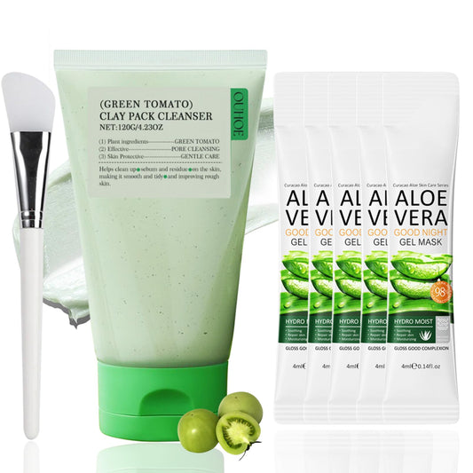 ISBEAUSOLS Green Tomato Clay Mask - Face Masks Skincare - Gentle Cleaning Skin Care Face Masks Beauty - Moisturizing Aloe Vera Mask - Korean Face Mask with Green Mask Stick,Clean Pore,Nourish