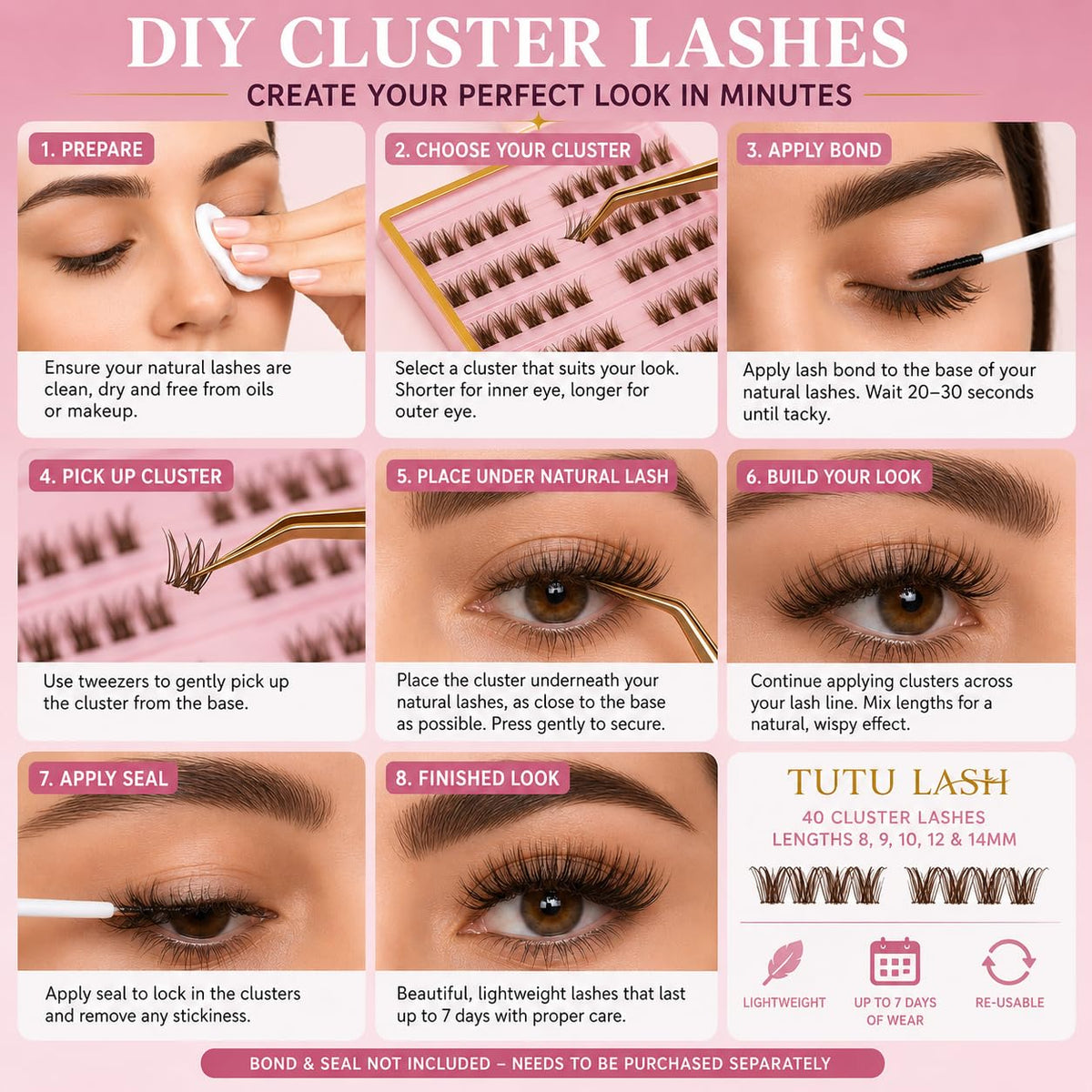 TUTU LASH Tutu Lash Caramel Lashes Brown DIY Cluster Lashes ANGEL EYES 40 x cluster lashes self application easy to apply lashes lash cluster box re-usable vegan