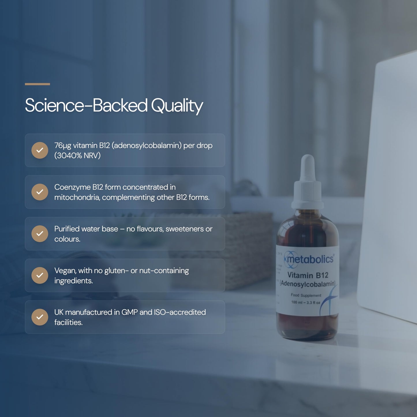 Metabolics Vitamin B12 Liquid | Pure Adenosylcobalamin Supplement | for Normal Brain Function | Made in The UK
