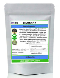 Your Best Supplement Bilberry Capsules 500mg- Premium Quality (High Strength) Natural No Additives (30)