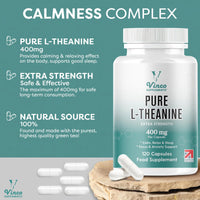 Vinco Supplements Vinco L-Theanine Supplement - 400mg x 120 High Strength L Theanine Capsules - 99%+ Purity - Supports Sleep & Relaxation - Non-GMO & Gluten Free - Made in The UK