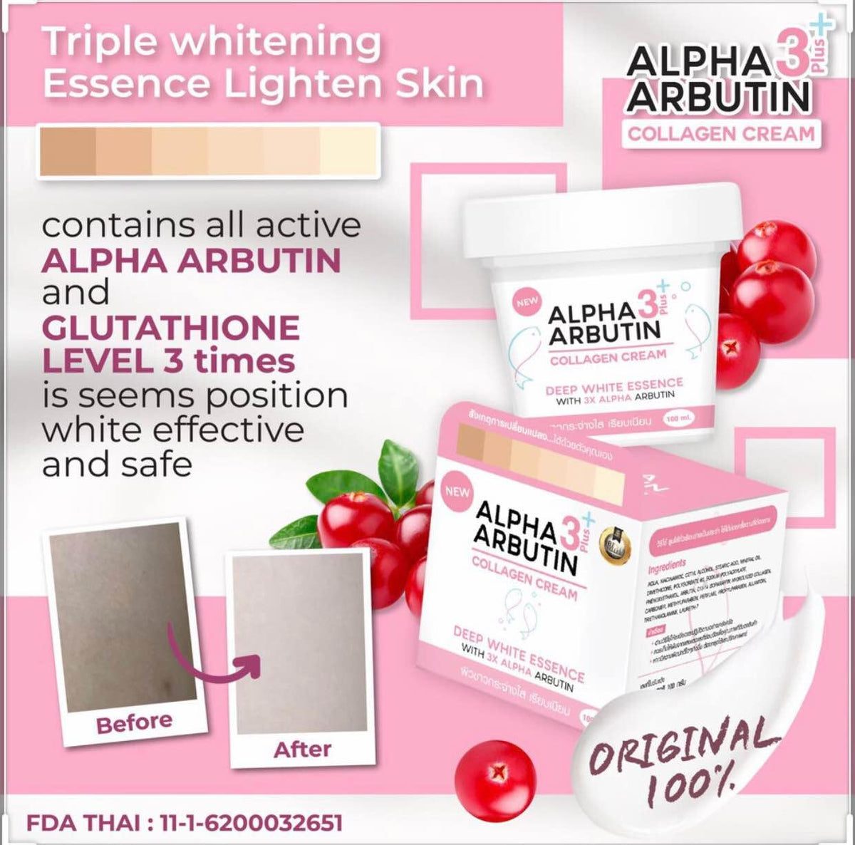 RKS BEAUTY PRODUCTS Thailand Alpha 3 plus Arbutin Collagen Cream 100ml