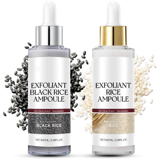 YXtecd Rice Ampoule Duo, White & Black Rice Face Exfoliator, Exfoliating Toner for Face - Pore Minimizer Soft Exfoliatin-g Body Scrub Dead Skin Cells, Blackhead Remover for All Skin Types(Set, 100ml)